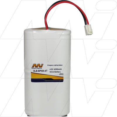 MI Battery Experts ELB-BPW4-4T Professional NiCd Battery Pack, 4.8V 4Ah, for Emergency Lighting Systems & Exit Signs
