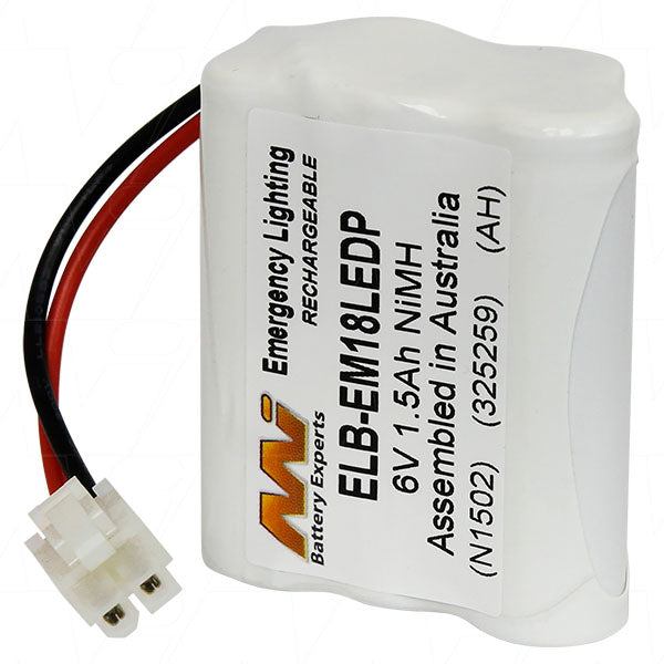 MI Battery Experts ELB-EM18LEDP 6V NiMH Emergency LED Lighting Battery Pack - 1.5Ah Capacity, Long-Life, Zero Maintenance