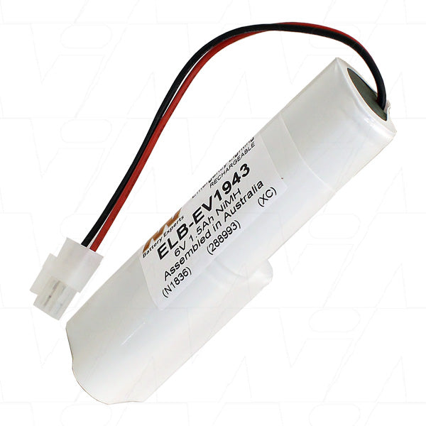MI Battery Experts ELB-EV1943 6V NiMH Battery Pack for Emergency Lighting & Industrial Controls - 1.5Ah, 9.0Wh, 5/AA Cells