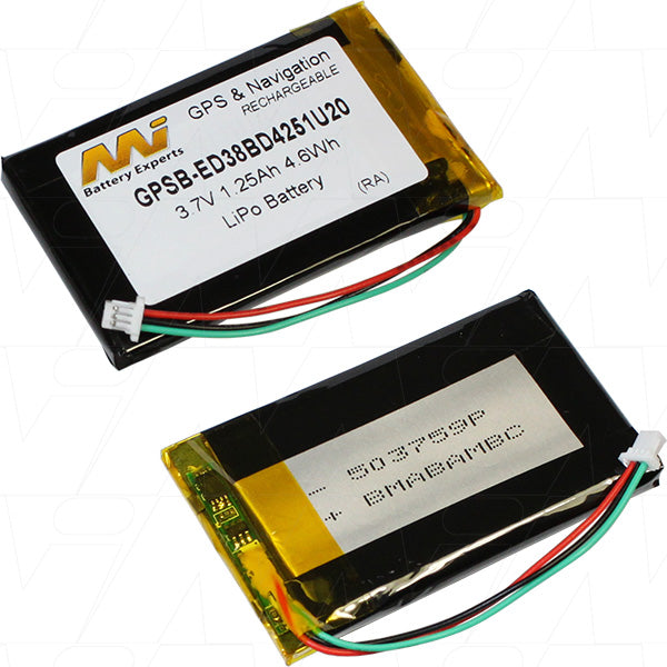 MI Battery Experts GPSB-ED38BD4251U20-BP1 GPS Battery - 3.7V 1.25Ah LiPo, 4.6Wh, 22g, 36.5x60.2mm for Professional Navigation