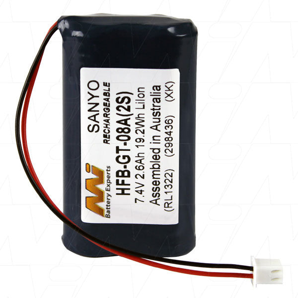 MI Battery Experts HFB-GT-08A 7.4V 2.6Ah Li-Ion Pro Battery Pack - Compact 19.2Wh Power for Portable Equipment