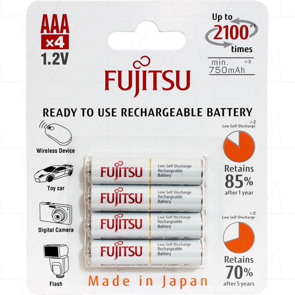 Fujitsu HR-4UTC(4B) AAA Rechargeable NiMH Batteries 750mAh, Professional-Grade Power for High-Drain Devices