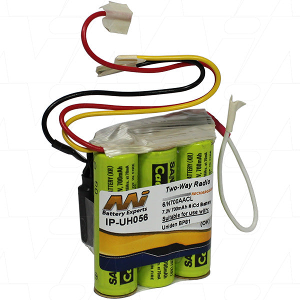 Professional-Grade MI Battery Experts IP-UH056 Two-Way Radio Battery 7.2V 700mAh NiCd, 5.0Wh Output, 138g Compact Design