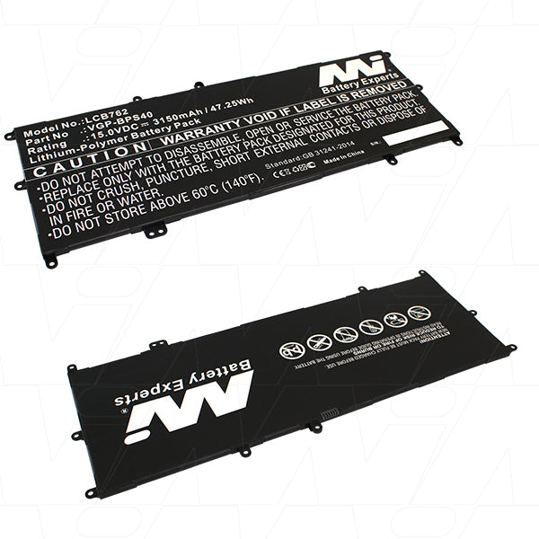 MI Battery Experts LCB762 47.2Wh Lithium Laptop Battery - 15V, 3.15Ah, Professional-Grade Power for Extended Mobile Computing
