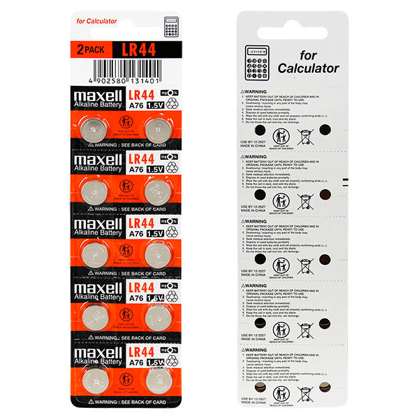 Maxell LR44 Alkaline Button Cell Batteries, 1.5V, 10-Pack for Cameras, Calculators & Small Electronics