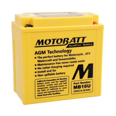 Motobatt MB16U 12V 20Ah AGM Motorcycle Battery - 240 CCA, QuadFlex Terminals, Ready to Install