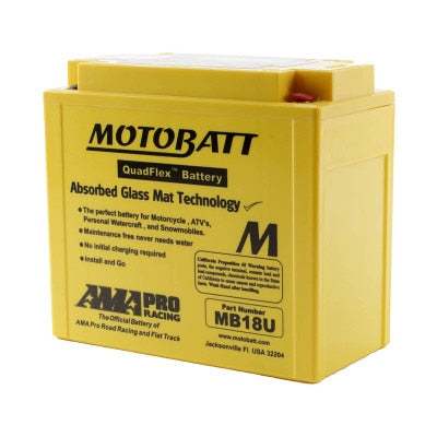 Motobatt MB18U 12V 22.5Ah AGM Battery - Motorcycle, ATV, UTV - 280 CCA, QuadFlex Terminals
