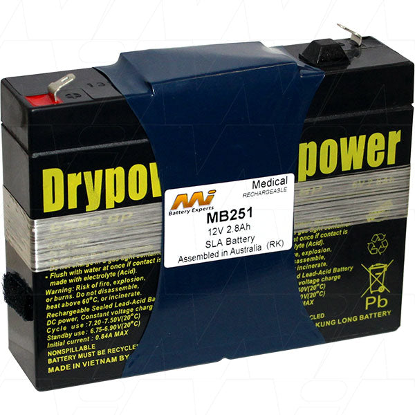 MI Battery Experts MB251 12V 2.8Ah Medical-Grade SLA Battery - Sealed, Maintenance-Free Power for Critical Healthcare Equipment