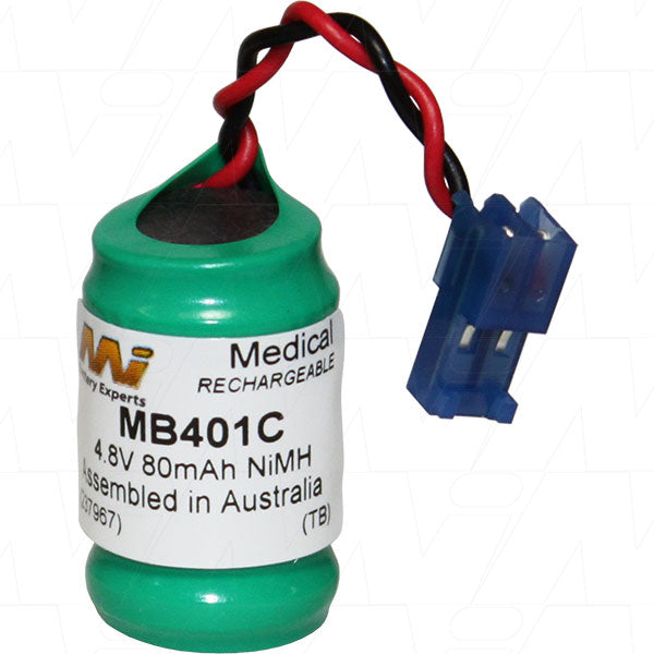 MI Battery Experts MB401C NiMH Medical Battery 4.8V, 80mAh, Compact 16x26mm for Portable Diagnostics & Monitoring