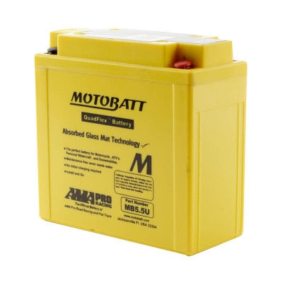 Motobatt MB5.5U AGM Motorcycle Battery - 12V 7Ah 90 CCA - QuadFlex Terminals, Maintenance-Free, Powersports Application