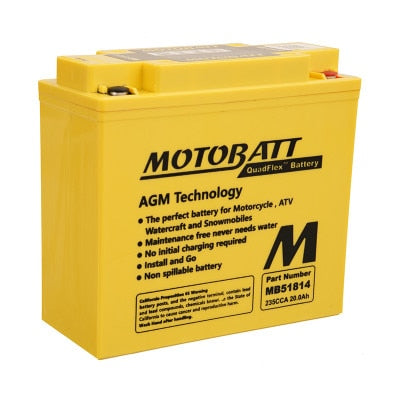 MB51814 Motobatt AGM Motorcycle Battery - 12V 22Ah 220 CCA - QuadFlex Terminals, Maintenance-Free, Powersports