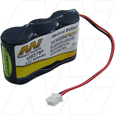 MI Battery Experts MB578F Medical-Grade NiCd Battery, 3.6V 600mAh, for Portable Diagnostic & Patient Monitoring Devices