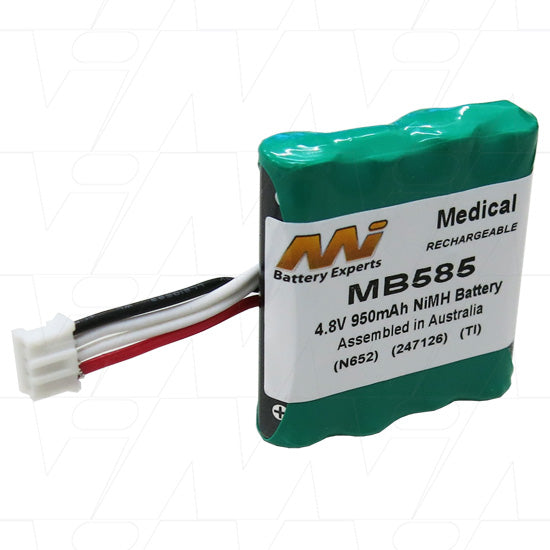 MI Battery Experts MB585 NiMH Medical Battery - 950mAh, 4.8V for Portable Diagnostic & Patient Monitoring Equipment
