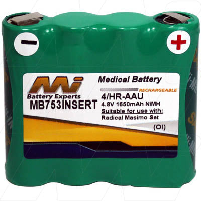 MI Battery Experts MB753INSERT 4.8V 1.65Ah NiMH Medical Battery Pack - Reliable Power for Critical Equipment, 7.9Wh