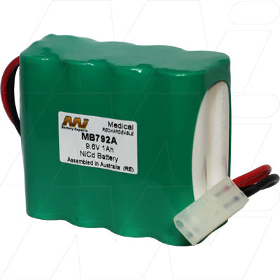 MB792A 9.6V NiCd Medical Equipment Battery Pack - 1Ah, 9.6Wh, Compact 28.8x49.2mm, 183g, Hospital-Grade Reliability