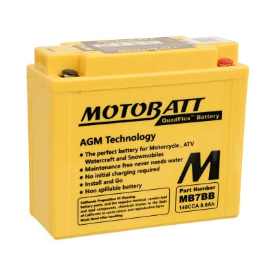 Motobatt MB7BB 12V 9Ah Motorcycle Battery: AGM, QuadFlex, 150 CCA, Powersport Application