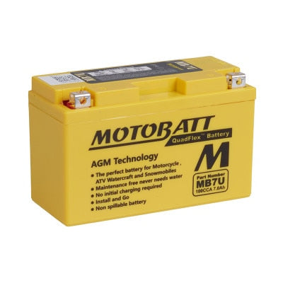 Motobatt MB7U 12V 6.5Ah 100 CCA AGM Motorcycle Battery - QuadFlex Terminals, Vibration Resistant