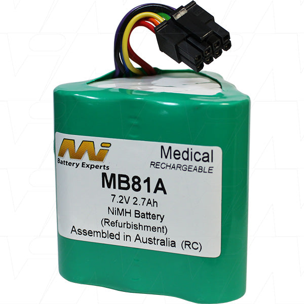 MI Battery Experts MB81A Professional-Grade 7.2V NiMH Medical Equipment Battery - 2.7Ah Capacity, 19.4Wh Total Energy for Critical Devices