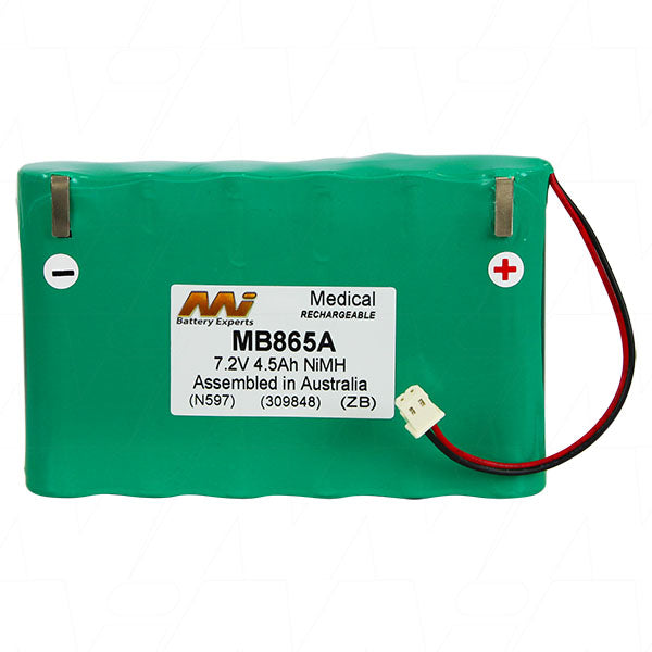 MI Battery Experts MB865A Professional-Grade 7.2V NiMH Battery for Medical Equipment - 4.5Ah Capacity, 359g, Hospital-Ready Design