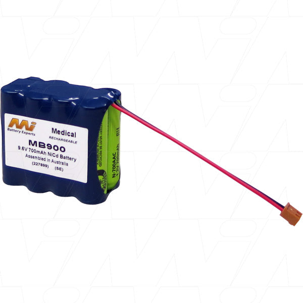 MI Battery Experts MB900 9.6V NiCd Medical Battery - 700mAh Capacity for Diagnostic & Patient Monitoring Equipment