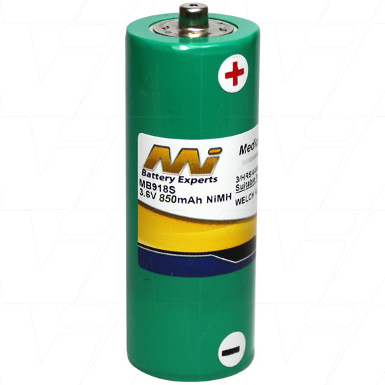 MI Battery Experts MB918S Medical Equipment Battery 3.6V 760mAh NiMH, Compact 25.5x70mm, 58g, for Portable Diagnostics