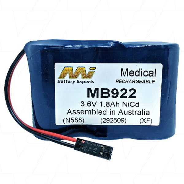 MI Battery Experts MB922 3.6V 1.8Ah NiCd Medical-Grade Battery for Diagnostic Devices & Patient Monitoring Systems
