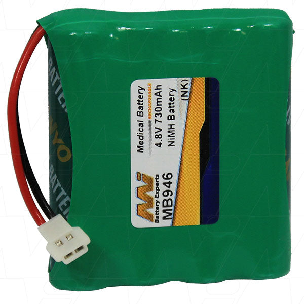 MI Battery Experts MB946 4.8V NiMH Medical Equipment Battery - 730mAh Capacity, 3.5Wh Output, Compact 11x45mm Size