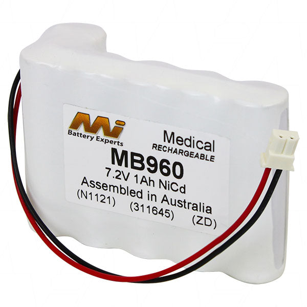 MI Battery Experts MB960 7.2V NiCd Medical Battery - Hospital-Grade Power for Portable Devices & Diagnostic Equipment (1Ah, 7.2Wh)
