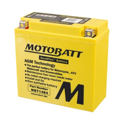 Motobatt MBT14B-4 12V 13Ah AGM Motorcycle Battery - 175 CCA, QuadFlex Terminals, Direct Replacement