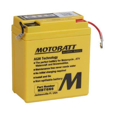MOTOBATT MBT6N6 6V 6Ah AGM Motorcycle Battery - QuadFlex, High Cranking Power, Maintenance-Free, Ready to Use