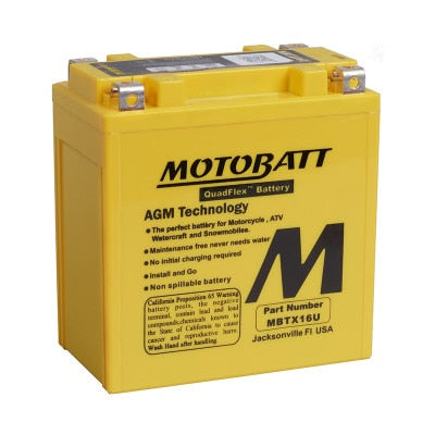Motobatt MBTX16U 12V Motorcycle Battery - AGM QuadFlex, 250 CCA, 19Ah - Powersport Starting Power