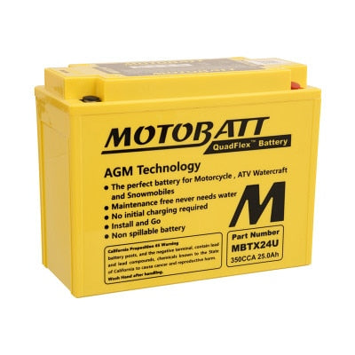 Motobatt MBTX24U 12V Motorcycle Battery - 25Ah, 300 CCA, AGM, QuadFlex, Maintenance-Free
