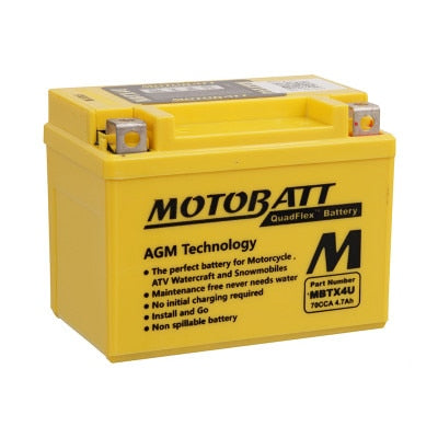 Motobatt MBTX4U AGM Powersports Battery - 12V, 70 CCA, 4.7Ah - Motorcycle, ATV - QuadFlex Terminals