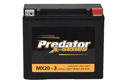 Predator MX20-3 Motorcycle Battery | 12V 18AH | Right-to-Left Assembly | 176W x 87H x 154L mm | 6.58kg