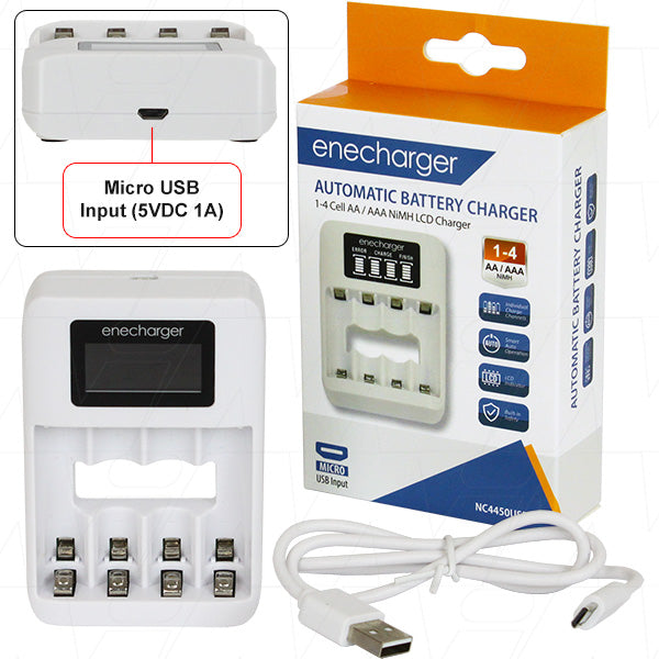 Enecharger NC4450USB Smart AA & AAA Battery Charger with USB Connectivity - Compact, Portable Charging Solution for Home & Travel (100g)