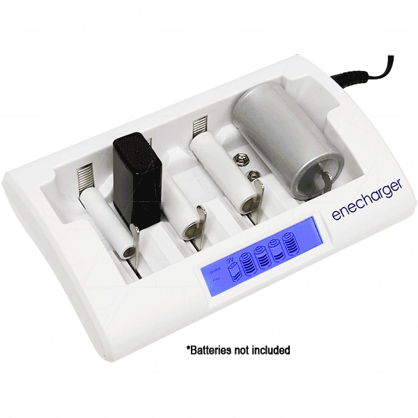 Enecharger NC800U Universal Battery Charger Pro-Grade, 5-Size Compatibility (AAA-9V), Compact Design for Home & Work