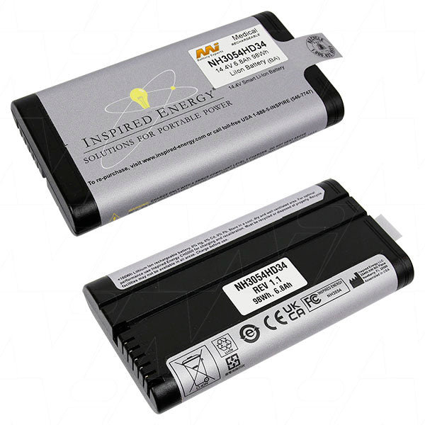 Inspired Energy NH3054HD34 Medical-Grade 14.4V 97.9Wh Li-Ion Battery Pack for Critical Healthcare Devices, 6.8Ah