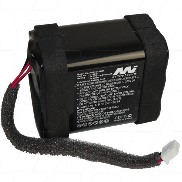 Professional-Grade Lithium-Ion Battery Pack for Portable Audio MI Battery Experts PAB-C196G1-BP1 (11.1V, 6.8Ah, 75.5Wh)