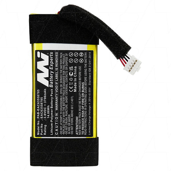MI Battery Experts 3.7Ah LiPo Speaker Battery - 3.8V, 14.1Wh, 60g - High-Capacity Replacement for Portable Audio