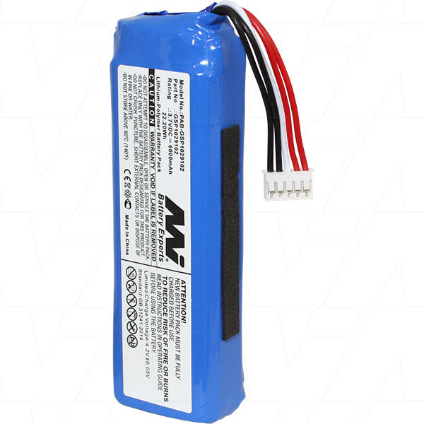 MI Battery Experts PAB-GSP1029102-BP1 6Ah LiPo Battery for Professional Portable Audio - 3.7V, 22.2Wh, Compact Size