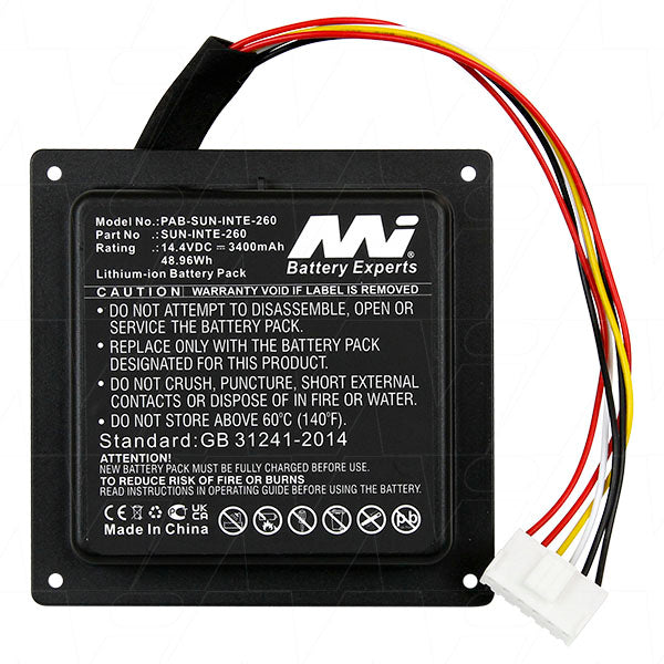 MI Battery Experts PAB-SUN-INTE-260 14.4V 3.4Ah Li-Ion Battery Pack for High-End Portable Speakers - 49Wh, 270.2g