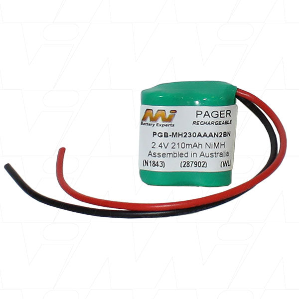MI Battery Experts PGB-MH230AAAN2BN Professional-Grade 210mAh NiMH Pager Battery - 2.4V, Compact 20.7x24.3mm, Lightweight 12g for Critical Communications