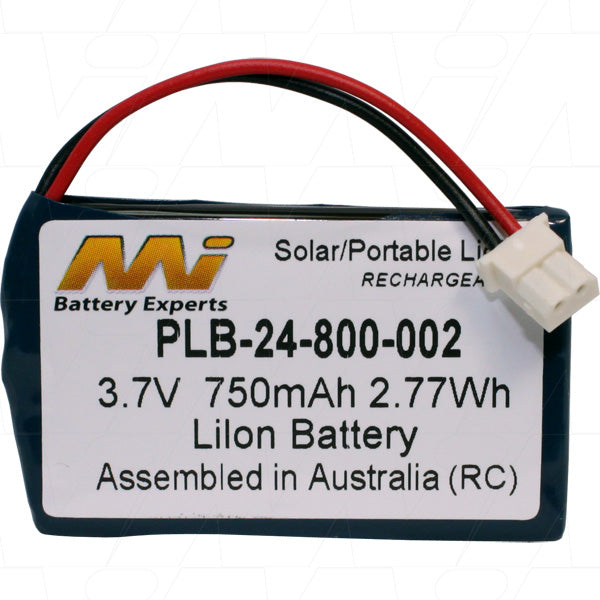 MI Battery Experts PLB-24-800-002 3.7V 750mAh Lithium-Ion Battery for Professional LED Lighting - Compact 30x4.8mm, 2.8Wh Power