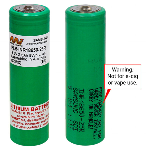 MI Battery Experts PLB-INR18650-25R Professional-Grade 3.6V 2500mAh Li-Ion Battery for Outdoor Lighting Systems