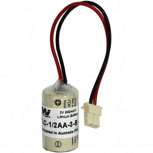Industrial-Grade 3V Lithium Battery for PLC & Automation Memory Backup | 850mAh Capacity | MI Battery Experts PLC-1/2AA-3-B