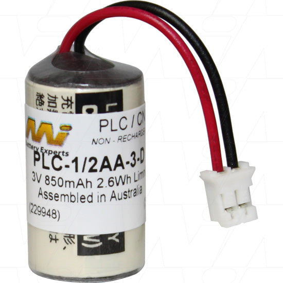 MI Battery Experts PLC-1/2AA-3-D Industrial Lithium Battery - 3V 850mAh for PLC & CNC Memory Backup - Compact 1/2AA Size