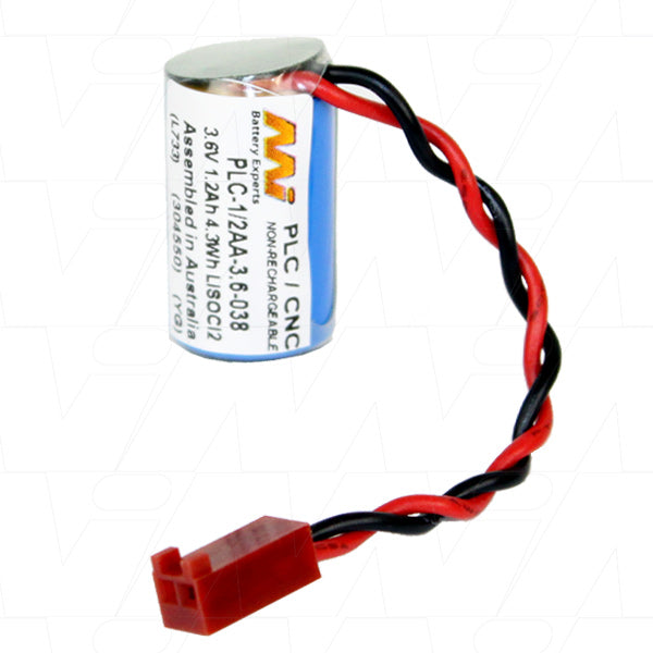 MI Battery Experts PLC-1/2AA-3.6-038 Lithium Thionyl Chloride Battery - 3.6V 1.2Ah Industrial Memory Backup Power