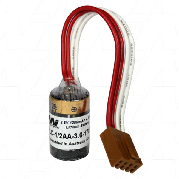 MI Battery Experts PLC-1/2AA-3.6-170R Lithium Thionyl Chloride Battery - 3.6V Industrial Power for PLC Memory Backup & Automation (1.2Ah)