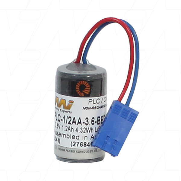 PLC-1/2AA-3.6V Lithium Thionyl Chloride Battery - Industrial Memory Backup Power for PLCs, CNC & Robotics - 1.2Ah