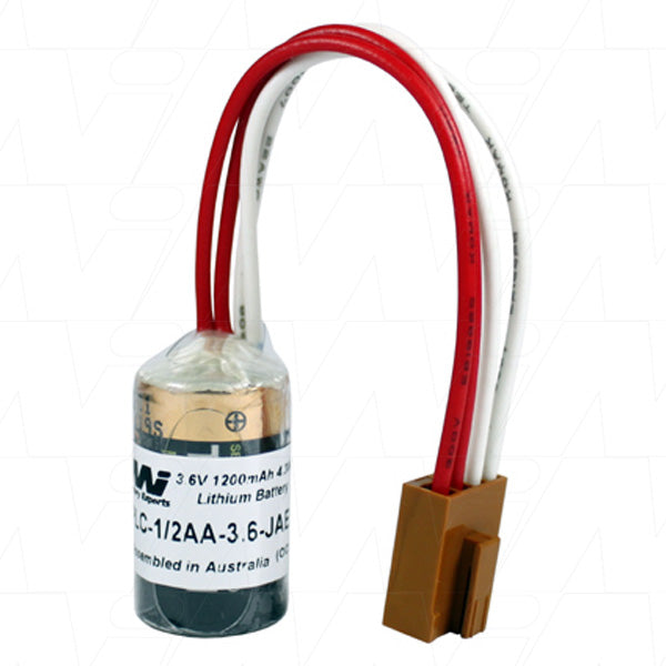 MI Battery Experts PLC-1/2AA-3.6-JAE1 Lithium Thionyl Chloride Battery, 3.6V 1.2Ah, for Industrial Memory Backup & Automation